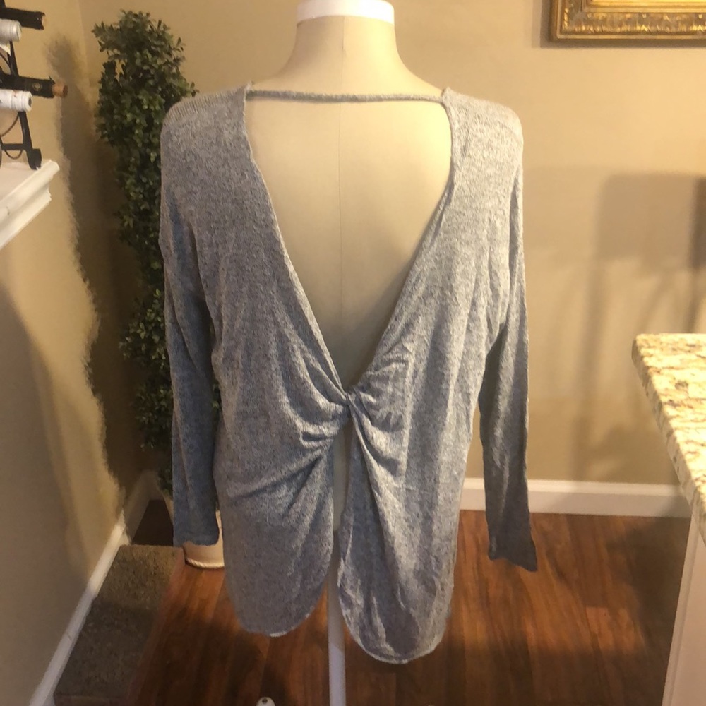 Gray Open-Back Twist-Knot Women's Top
